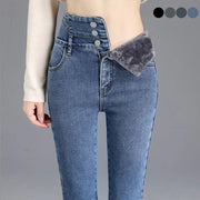 Jeans Thermiques Hiver Polaire Épaisse Taille Haute – Confort et Style pour l'Hiver